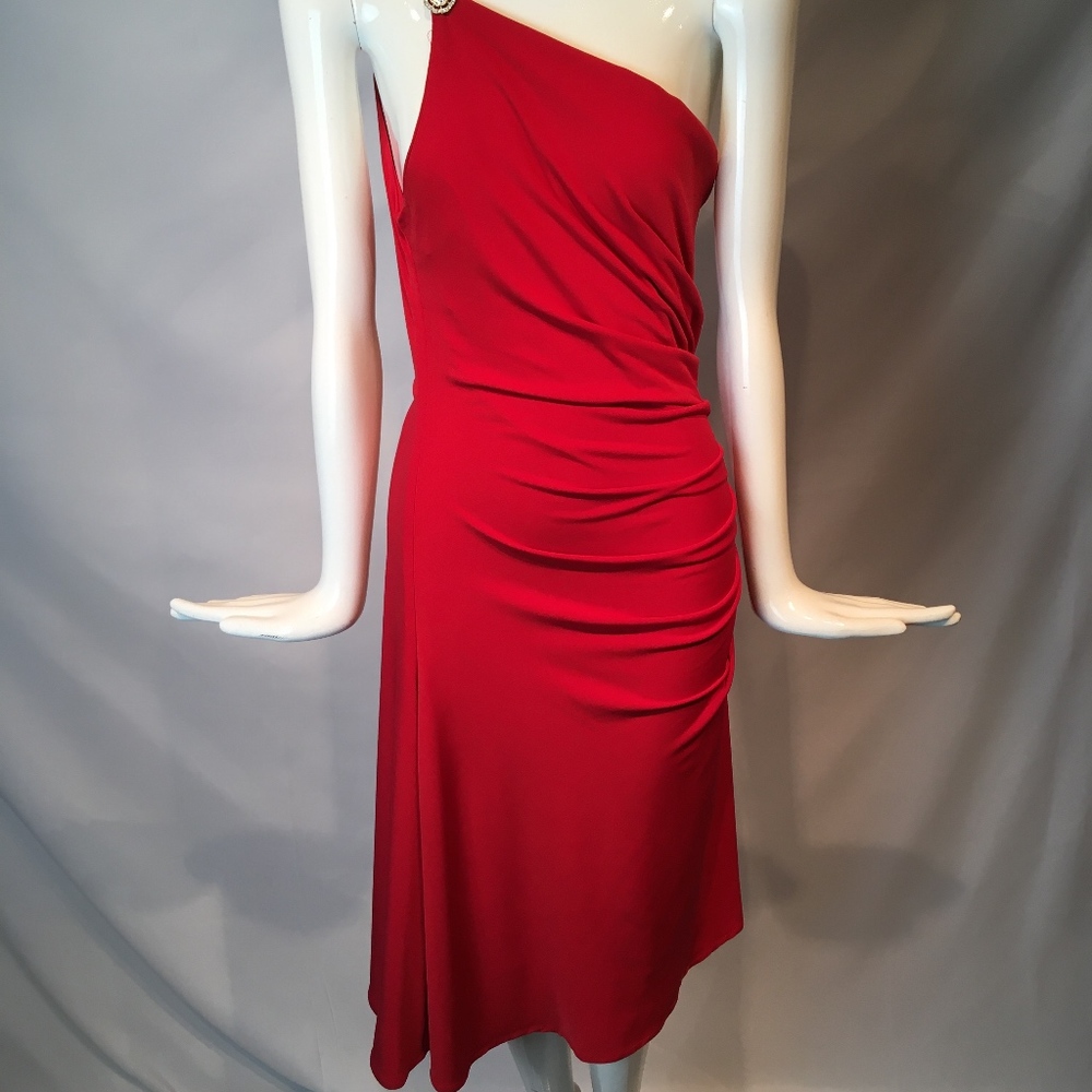 single diamond strap red cocktail dress